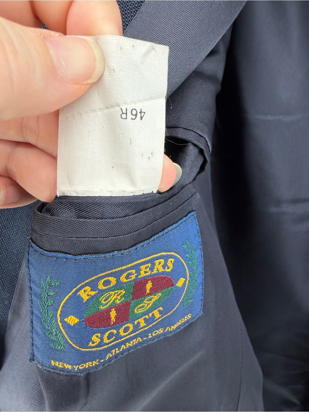 VTG Old Money Dark Academia Preppy Rogers Scott Navy Blue Blazer Jacket 46R - Picture 6 of 13